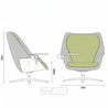 Green office chair with dimensions on a white background