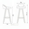 Dimensions of a bar stool shown in two views with measurements.