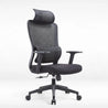 Black office chair with mesh backrest on a white background