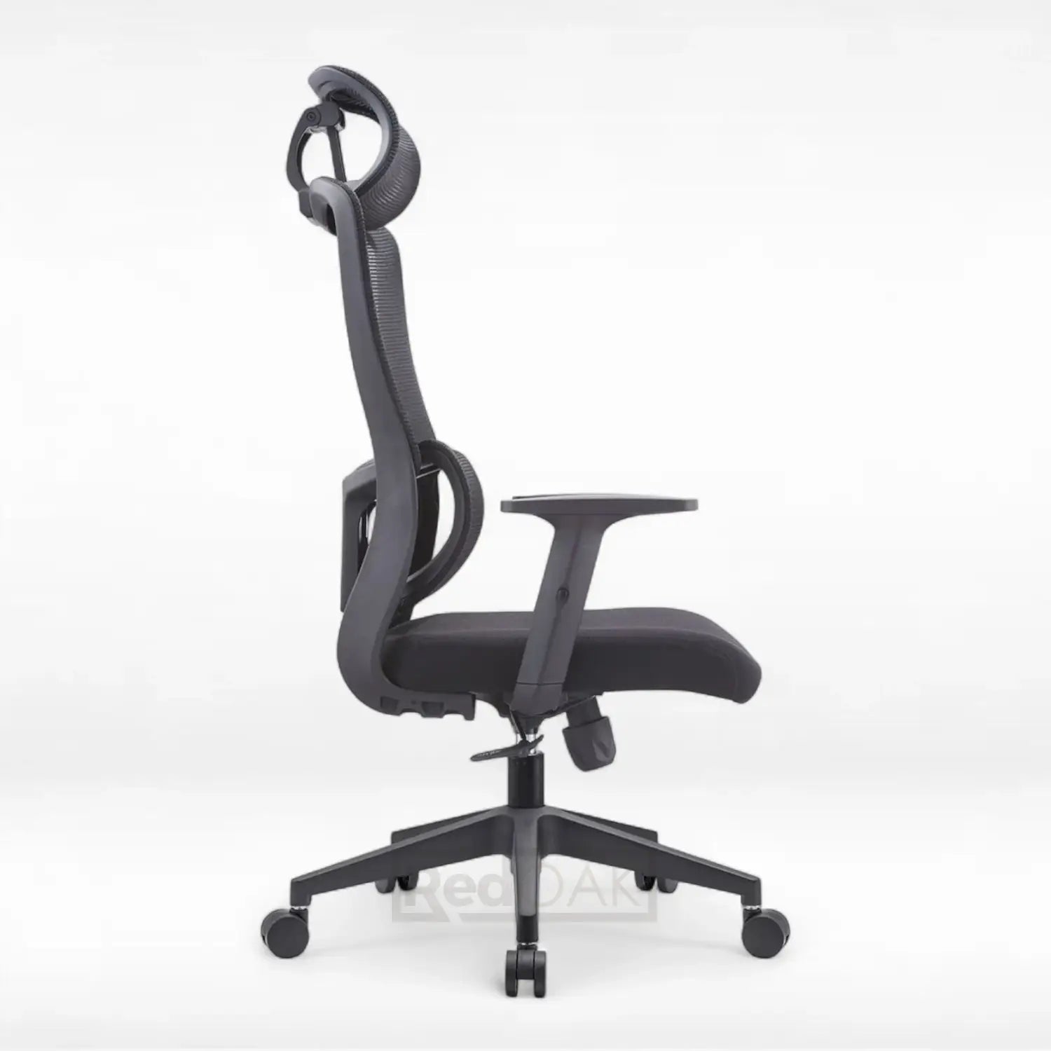 Black office chair with ergonomic design on a white background