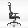 Black office chair with ergonomic design on a white background