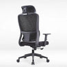 Black office chair with mesh back on a white background