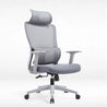 Gray office chair with headrest on a white background
