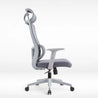 Gray office chair with mesh back on a white background