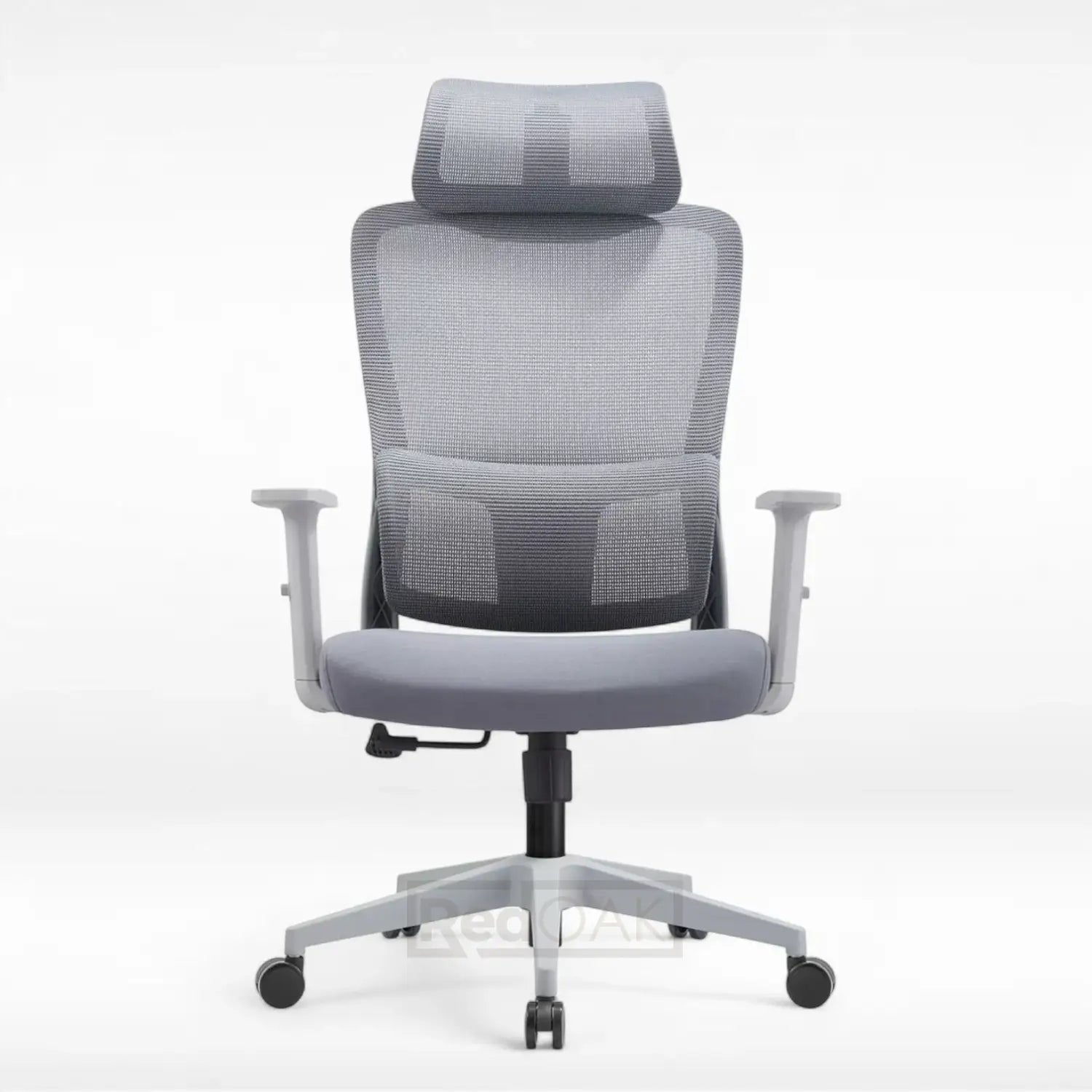 Gray office chair with mesh back on a white background