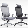 Two office chairs with headrests on a white background