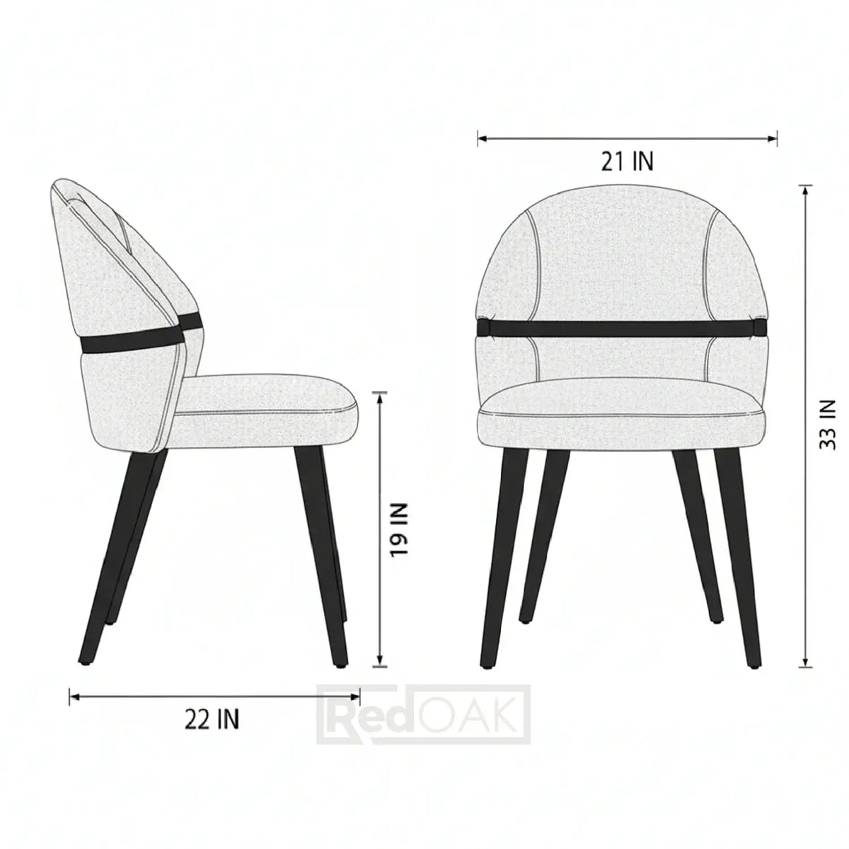 Measurement chart of a chair with dimensions labeled