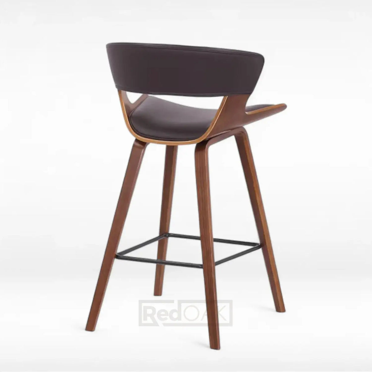 Wooden bar stool with brown seat on a white background