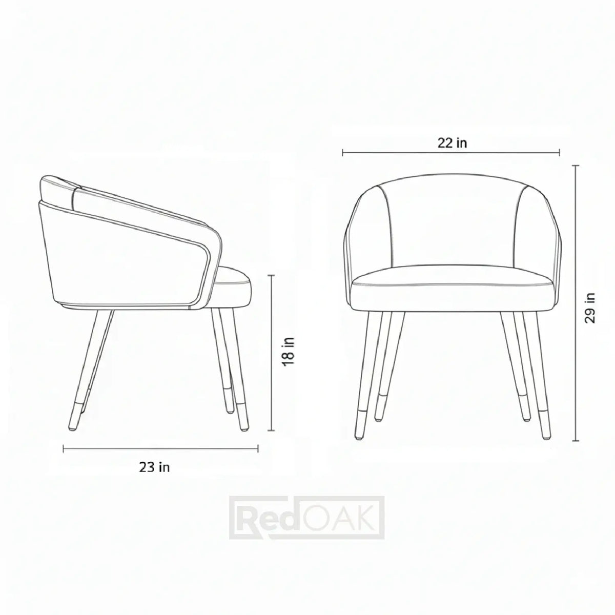Line drawing of a chair with dimensions labeled