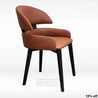 A brown dining chair with a cushioned seat and back, featuring leatherette upholstery, and metal legs.