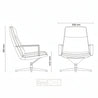 Line drawing of a chair with dimensions labeled