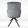 Gray upholstered chair with black metal legs on a white background