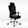 Black office chair with headrest on a white background