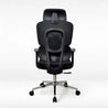 Black office chair with adjustable headrest on a white background