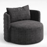 Gray upholstered chair with a pillow on a white background