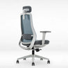 Ergonomic office chair with gray mesh back and seat on a white background