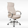 Beige office chair with chrome accents on a white background