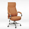 Brown office chair with chrome base on a white background
