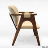Wooden armchair with beige cushion on a white background