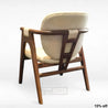 Wooden armchair with beige cushion on a white background