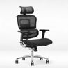 Black office chair with mesh backrest on a white background