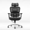 Black office chair with mesh backrest on a white background
