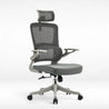 Gray office chair with mesh back on a white background