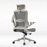 Gray ergonomic office chair with headrest on a white background