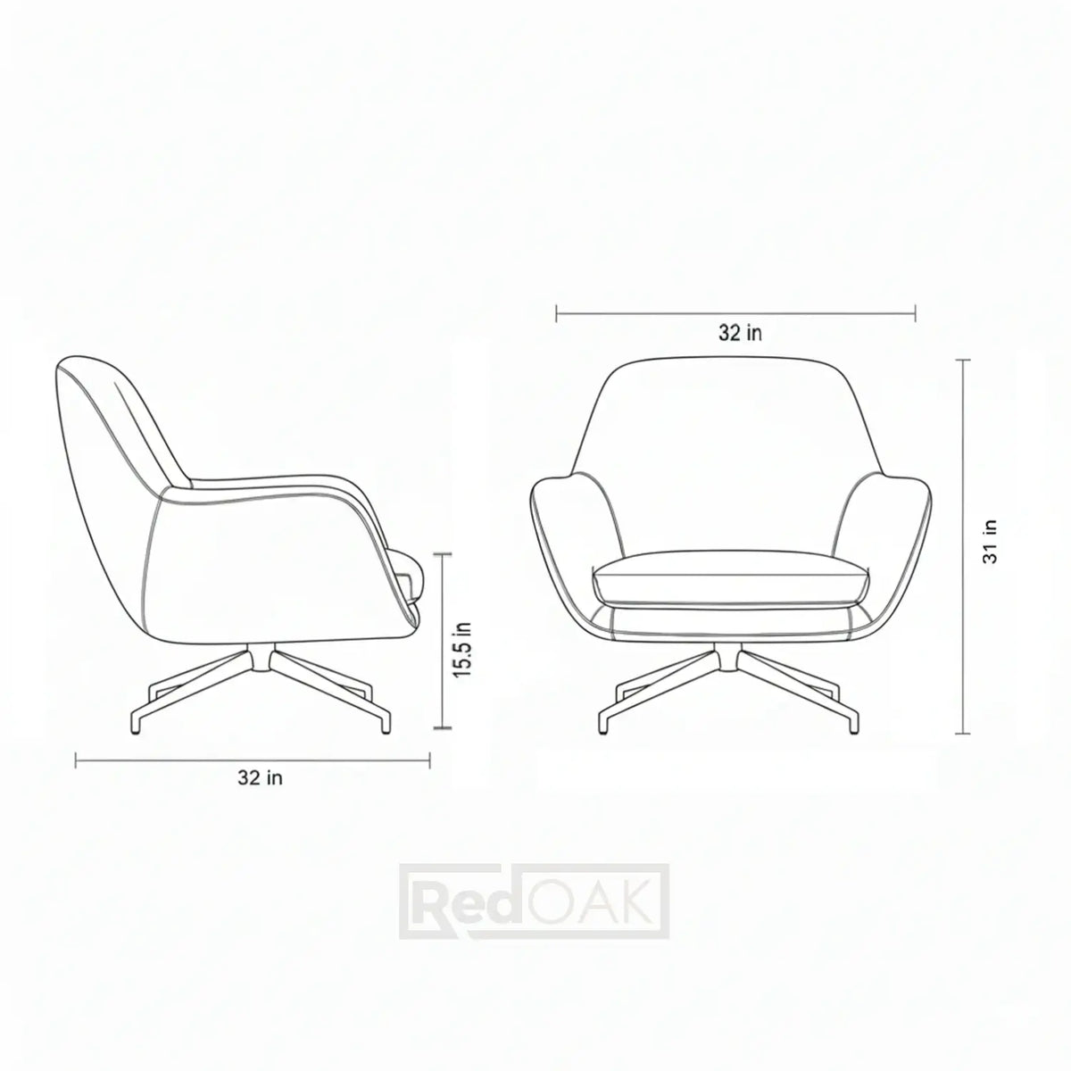 Line drawing of a chair with dimensions labeled