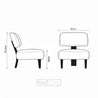 Dimensions of a chair and ottoman on a white background