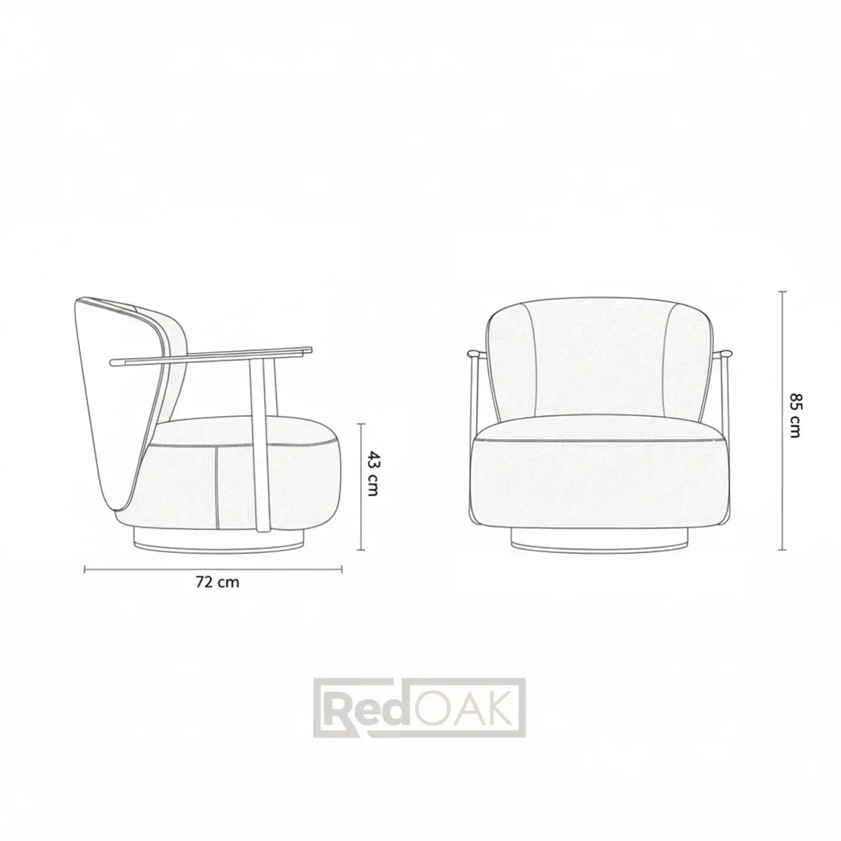 Line drawing of a chair with dimensions labeled
