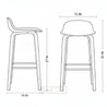 Line drawing of a bar stool with dimensions labeled