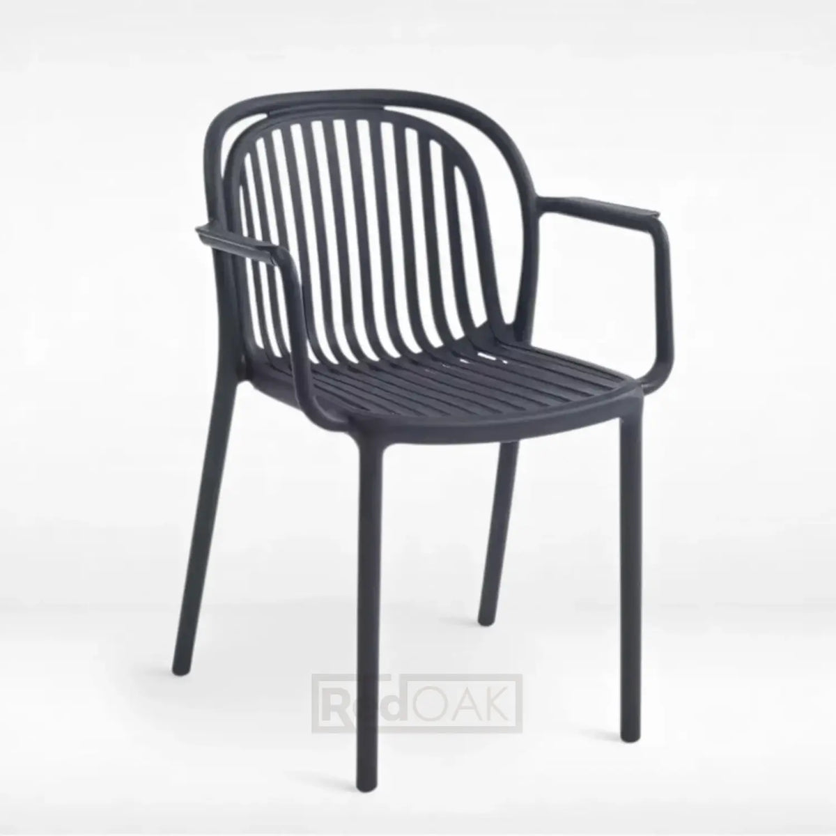 Dark Grey outdoor stackable chair with armrests