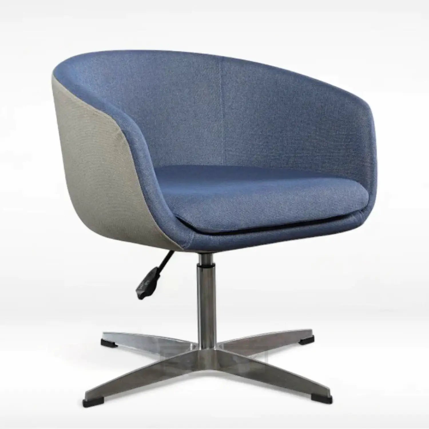 blue grey fabric lounge chair with swivel and height adjustment