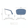Blue chair with dimensions labeled on a white background