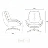Line drawing of a modern chair with dimensions labeled