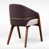 Modern chair with brown cushioned backrest and wooden legs on a white background