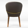Chair with brown cushioned backrest and wooden legs on a white background