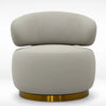 Modern beige armchair with a gold base on a white background