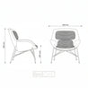 Technical drawing of a chair with dimensions labeled