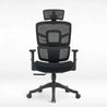 Black office chair with mesh back on a white background