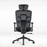 Black office chair with mesh back on a white background