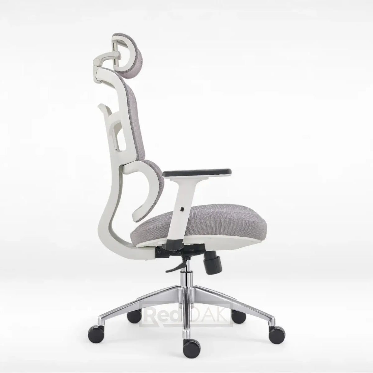 Modern office chair with gray seat and backrest on a white background