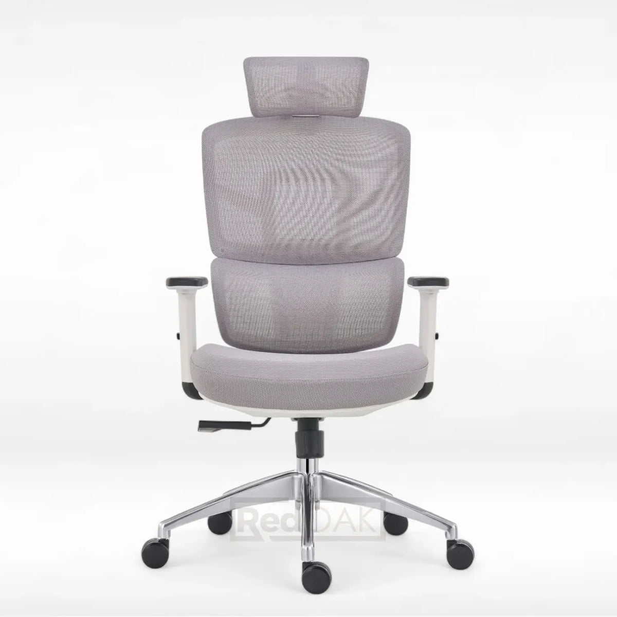 Gray office chair with mesh back and seat on a white background