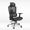 Black office chair with mesh backrest on a white background