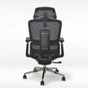 Black office chair with mesh backrest on a white background