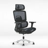 Black mesh office chair with headrest on a white background