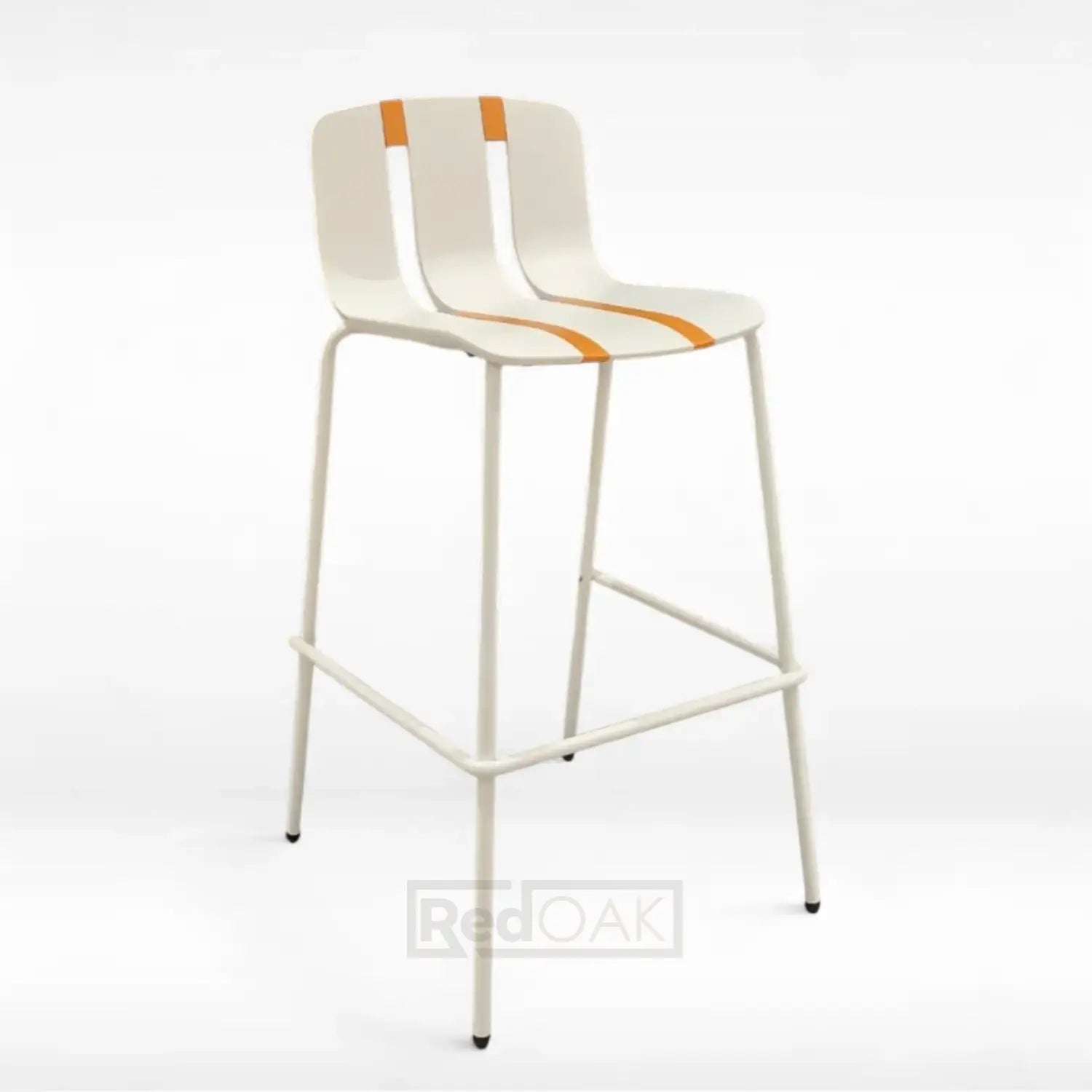 White bar stool with orange accents on a white background