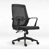 Black office chair with mesh backrest on a white background