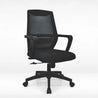 Black office chair with mesh back on a white background